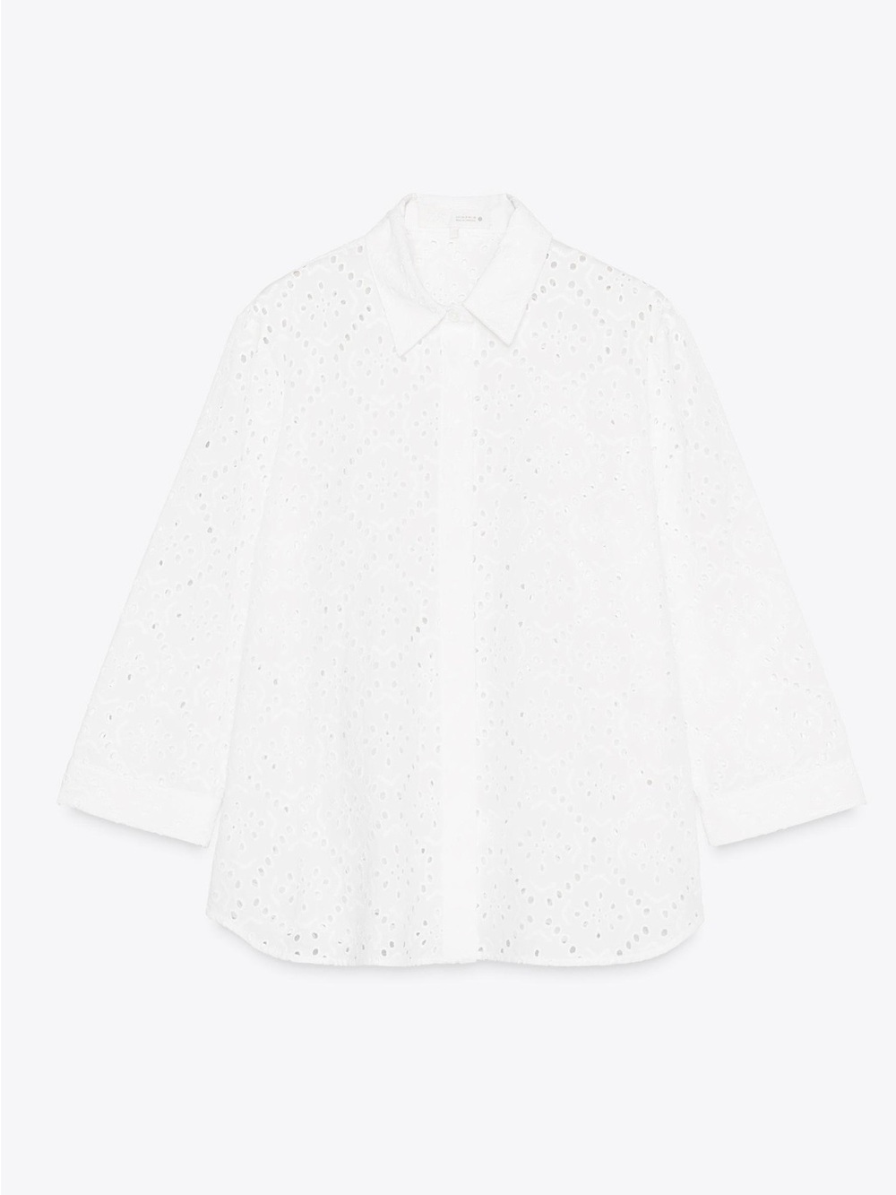 Zara White Eyelet Button-Up Blouse
